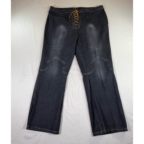 Clio II Denim - Vintage Y2K Clio II Womens 20 Dark Wash Lace Up Denim Jeans Western Bootcut